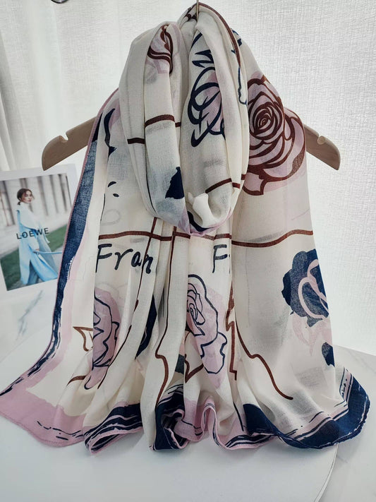 Pink / White Scarf – Flower Sketch Collection