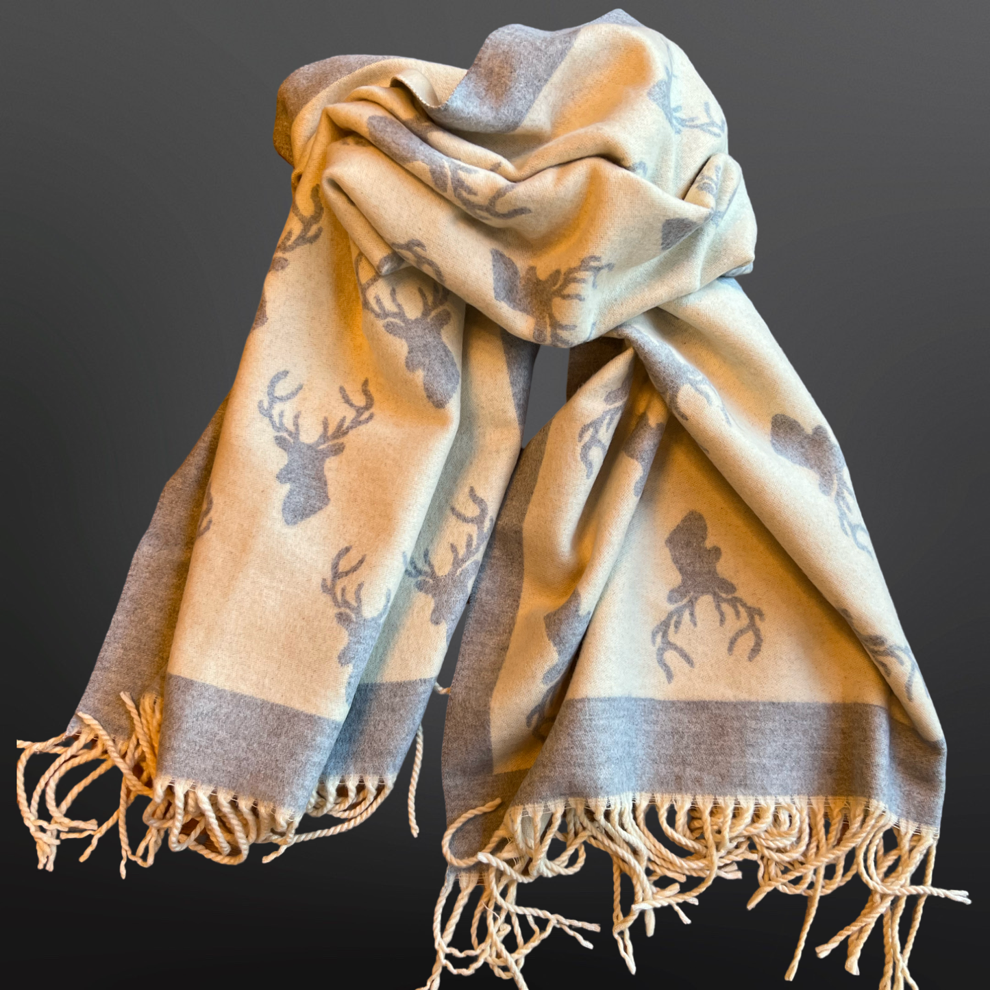 Deer Hunting Stag Head Winter Scarf LA CHASSE - Fringe: Red
