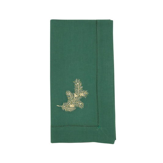 Embroidered Pine Needle Hemstitch Napkin: Jasper Green / 20"