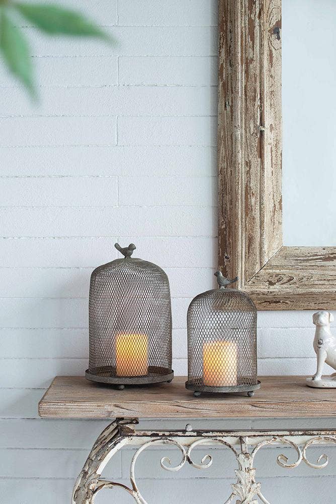 S/2 Sparrow Antique Mesh Candle Holders - Gray
