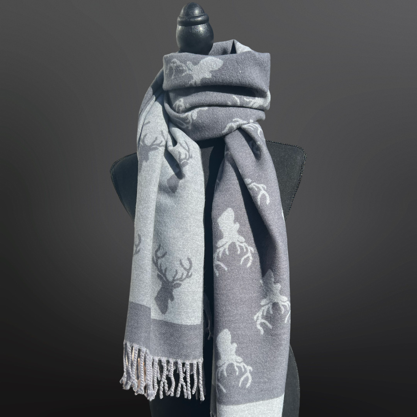 Deer Hunting Stag Head Winter Scarf LA CHASSE - Fringe: Red