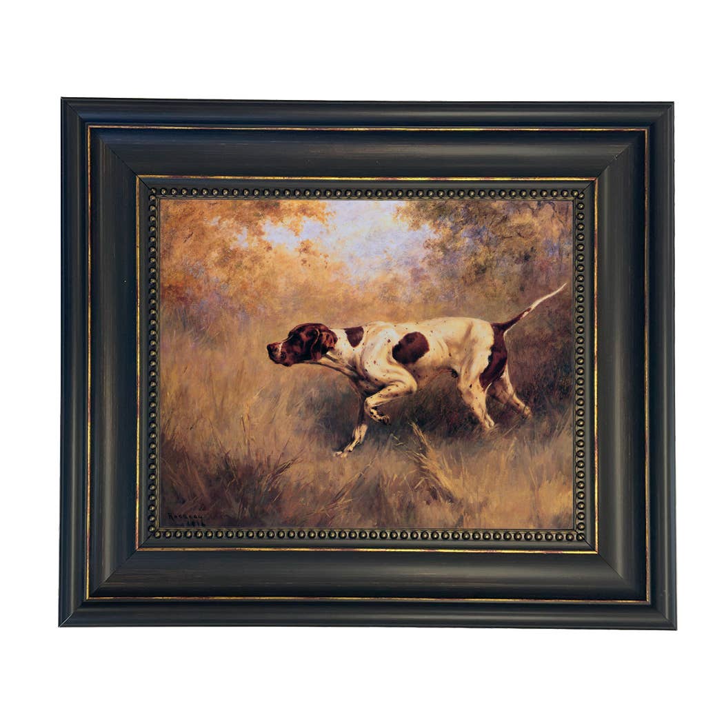 On Point English Pointer Framed Painting Print | Wall Art: Wide Distressed Black/Copper-Bead / 5" x 6"