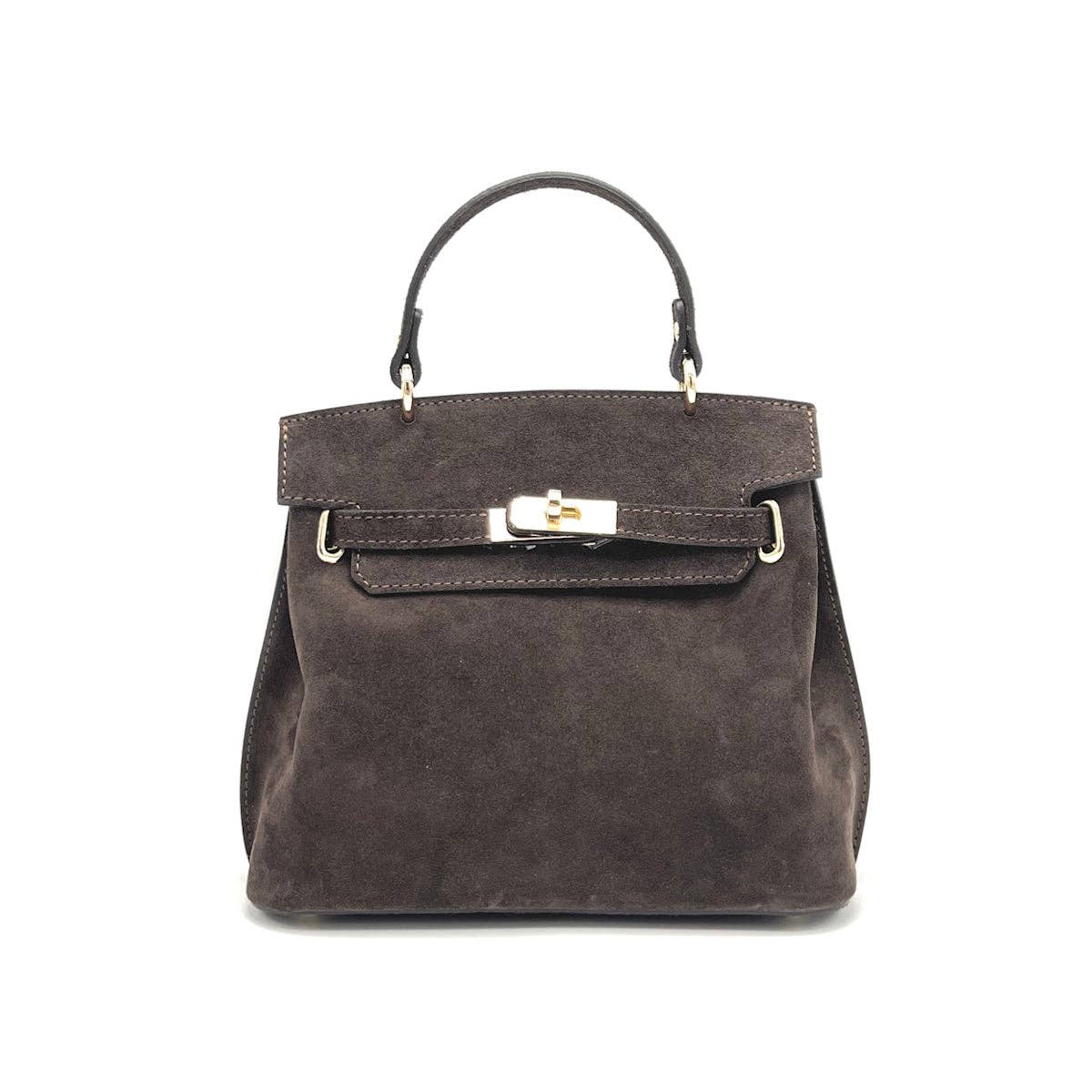Suede leather handbag with crossbody strap, Made in Italy, art. 112655: Camel