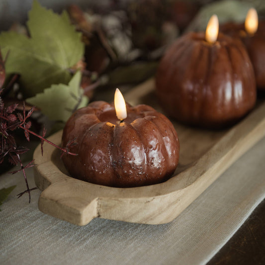 3" BRONZE 3D FLAME SHORT PUMPKIN CANDLE