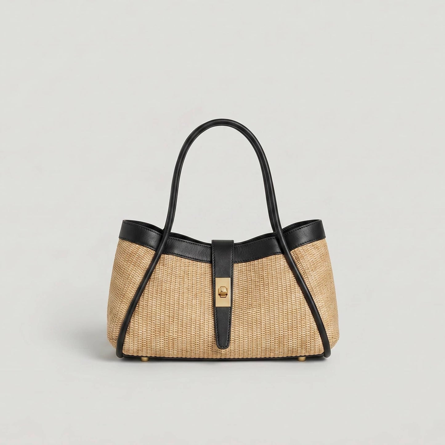 Medium raffia bag with Togo leather details 35x20x15 cm: Cognac