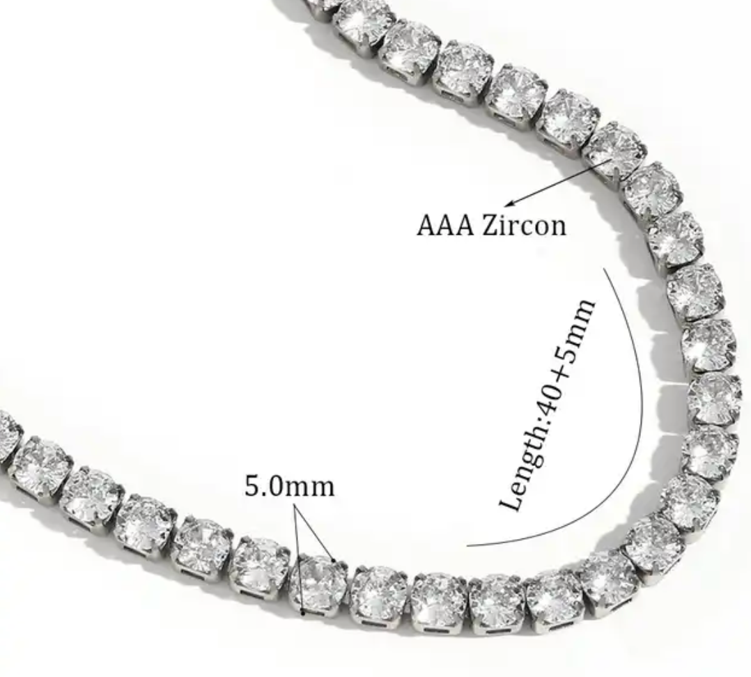Tennis Necklace. Premium PV plated stainless CZ. : Yellow Gold / 4mm