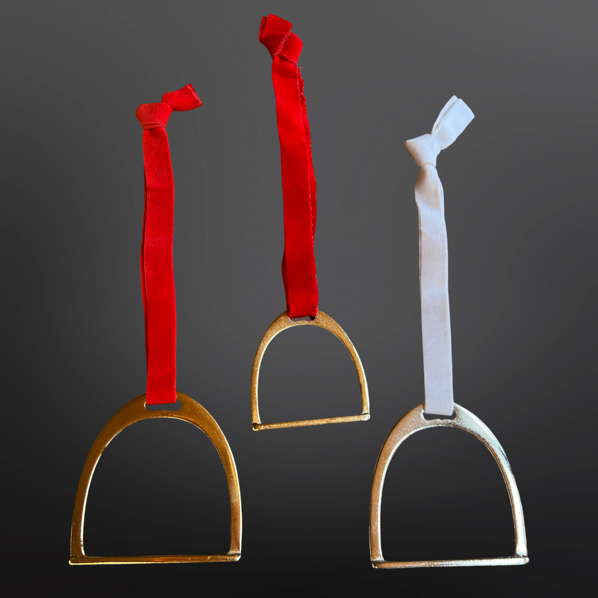 Equestrian Stirrup Iron Christmas Ornament : Gold/Red Ribbon SMALL
