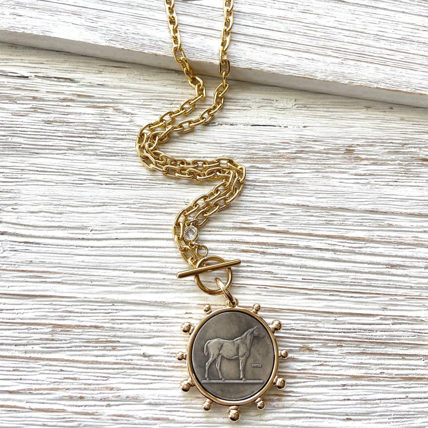 Coin necklace french medallion jewelry  boutique salon: Horse