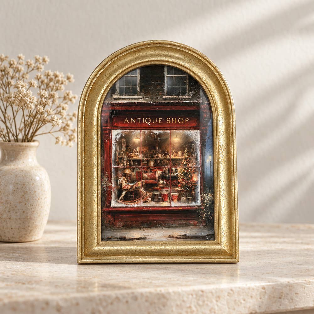 Gold Arch Framed Vintage Style Christmas Antiques Art Print