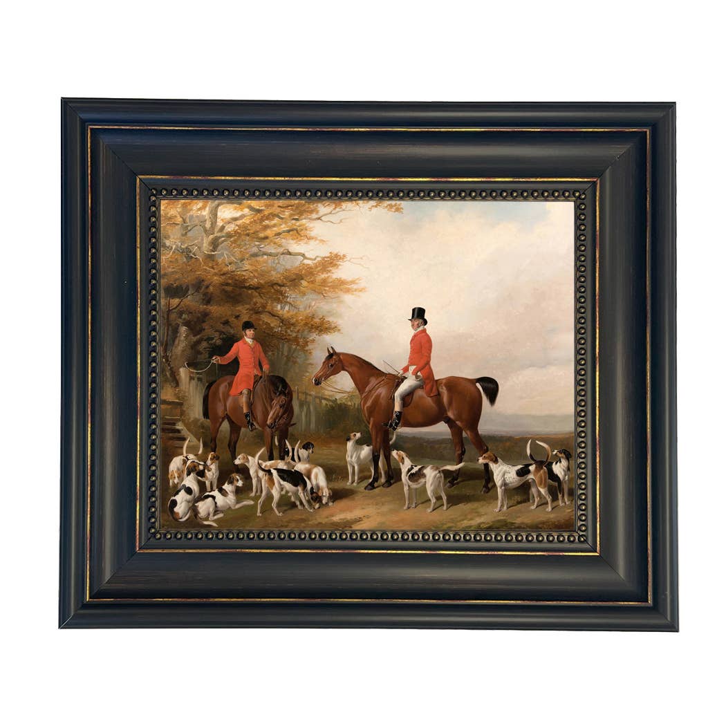 The Meeting Fox Hunt Scene Vintage Painting Print on Canvas: Gold Florentine Leaf / 8" x 10"