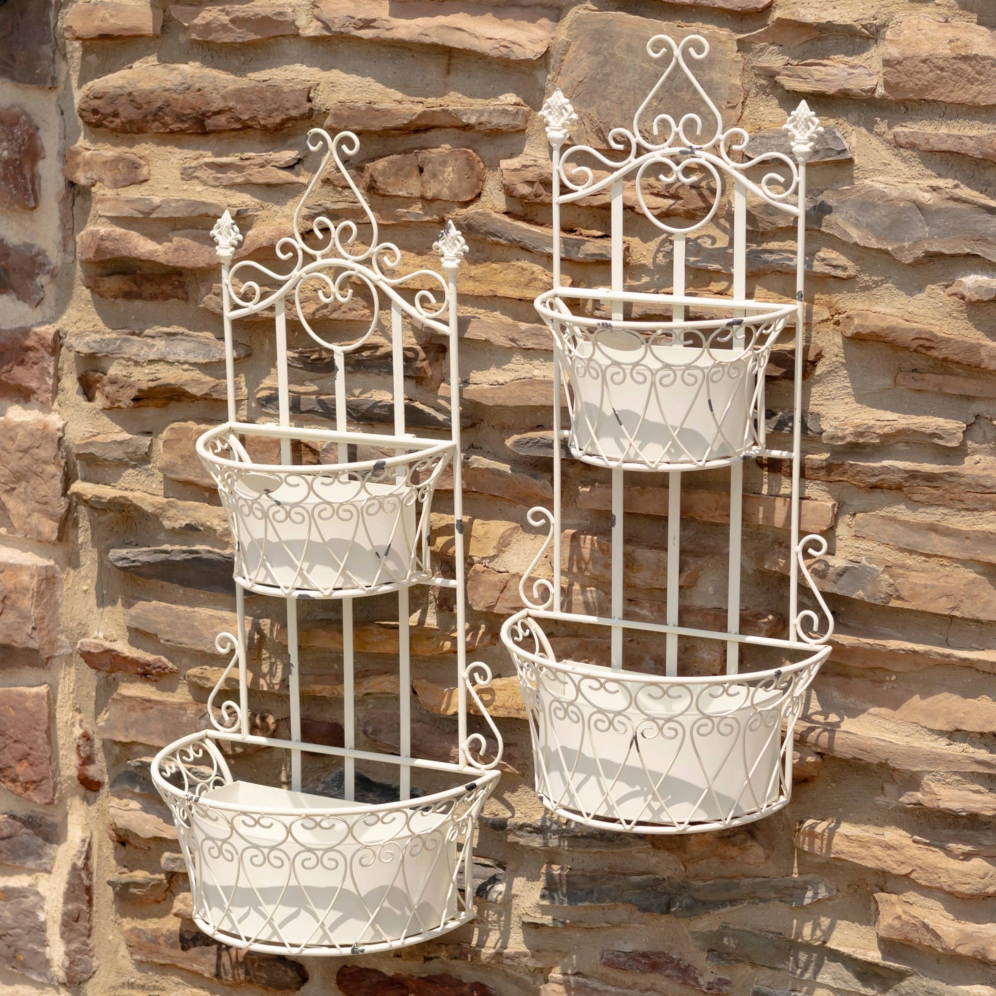 Dual Wall Hanging Planters with Removable Baskets: Antique White