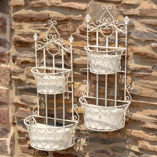 Dual Wall Hanging Planters with Removable Baskets: Antique White