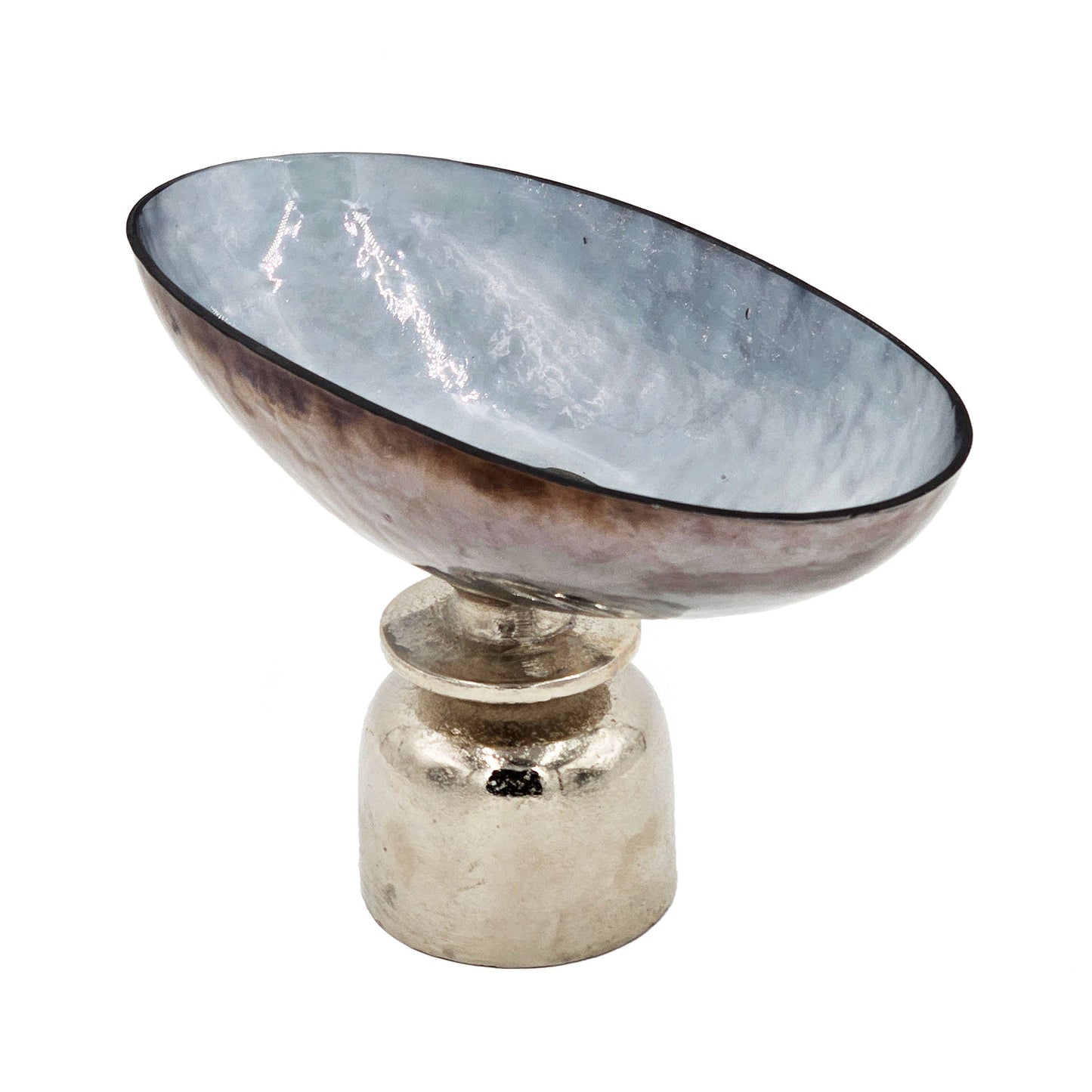 13x7x8.5" Glass Pedestal Bowl w/ Metallic Base - Gray/Silver
