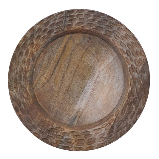 Textured Mango Wood Decorative Rustic Charger Plates: Brown / 13"