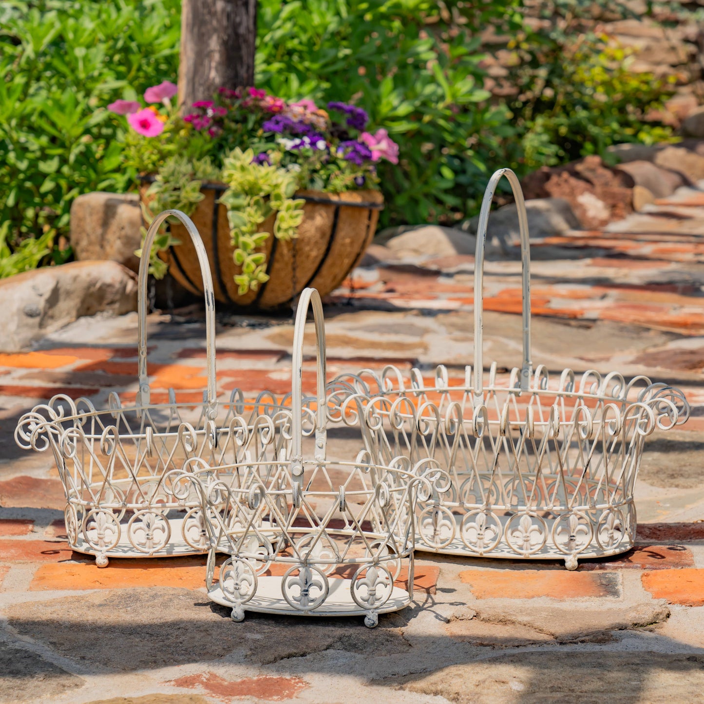 Decorative Garden Baskets Metal Wire- 3PC/Set - Options: Verdi Green