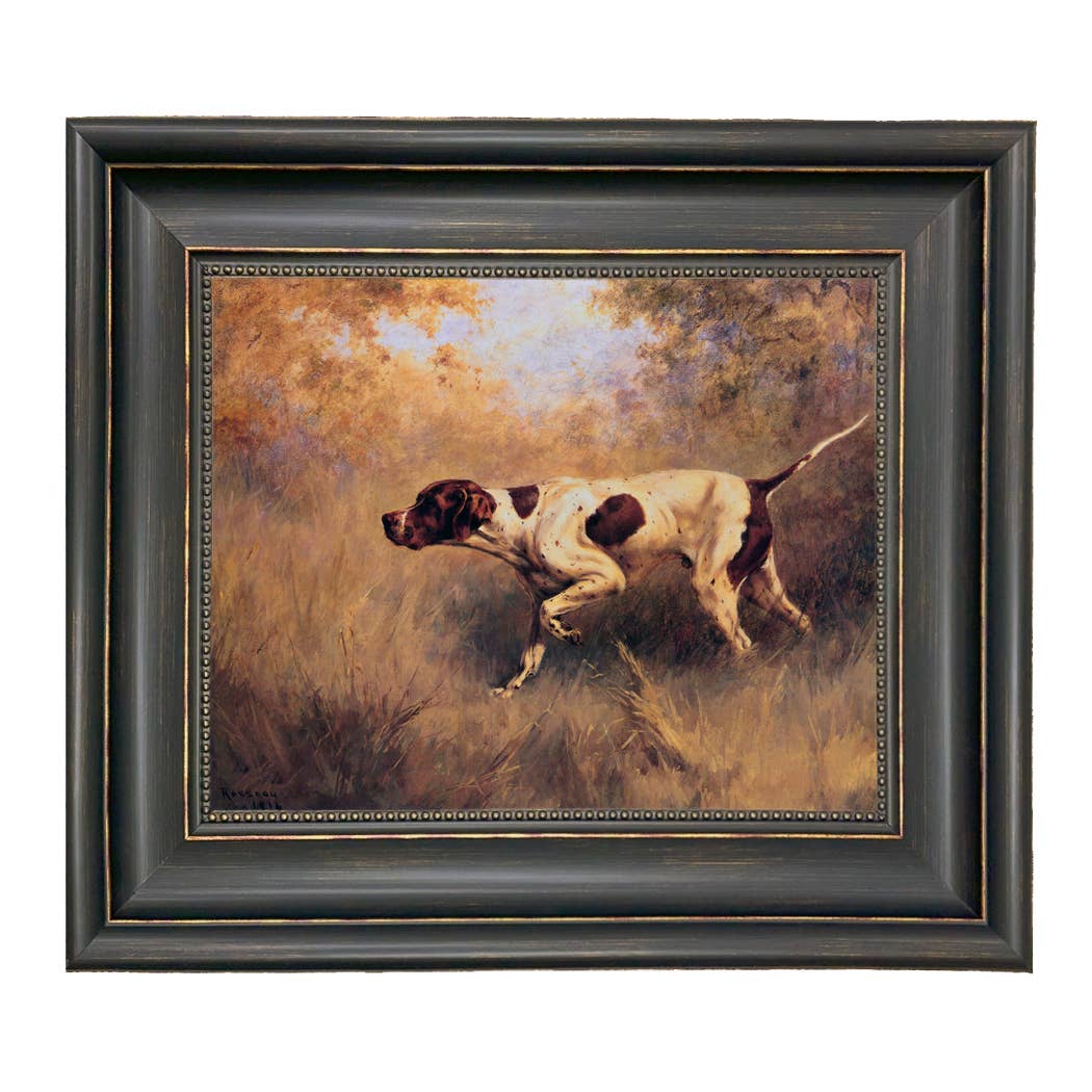 On Point English Pointer Framed Painting Print | Wall Art: Wide Distressed Black/Copper-Bead / 5" x 6"