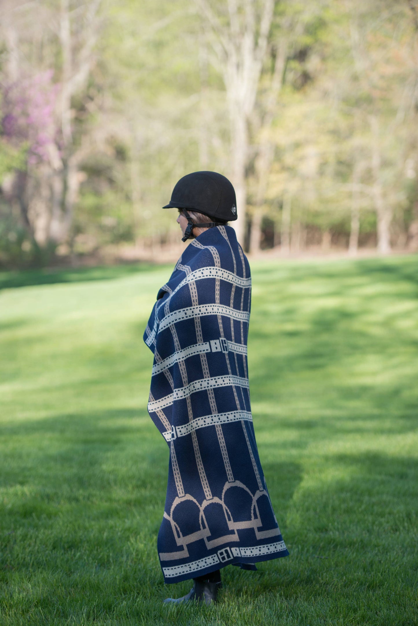 Cotton Sustainable Knit Throw Blanket - Equestrian Stirrup: Navy Blue