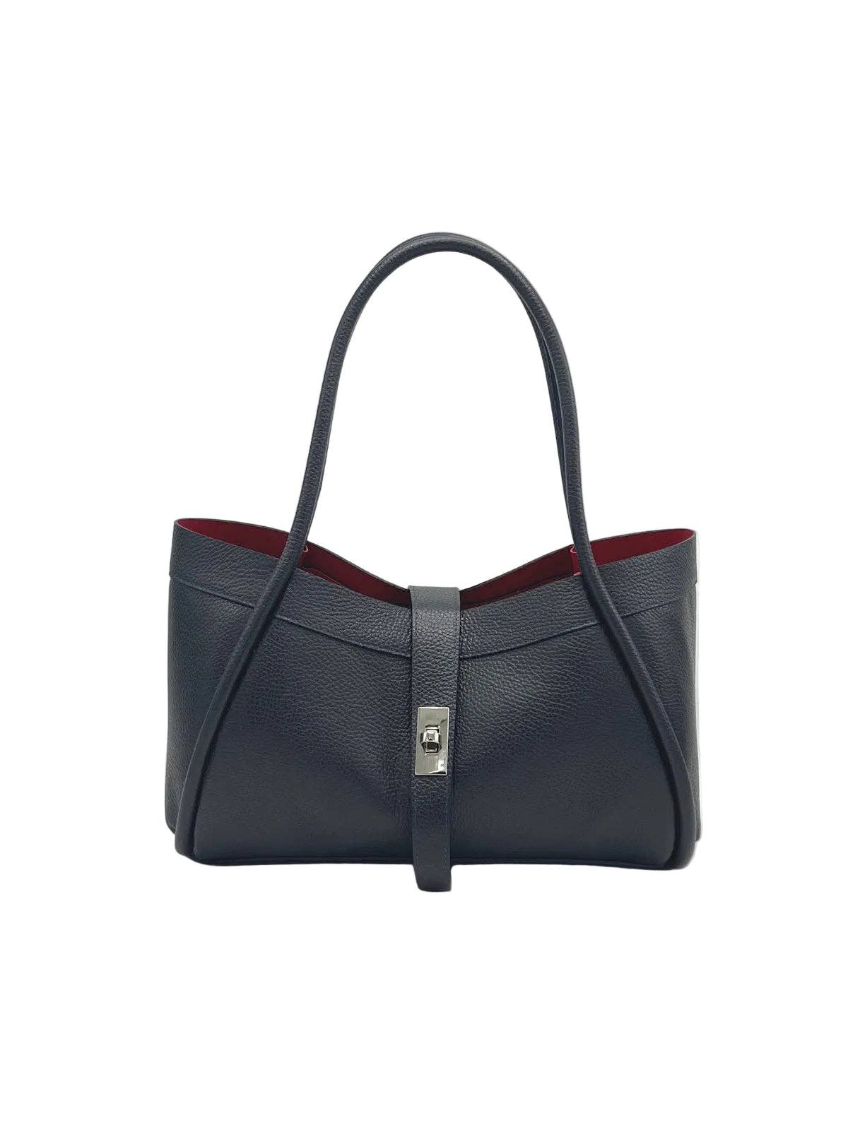 Women's Genuine Leather Handbag with Crossbody Strap, Made in Italy, art. 112724: Dark Blue