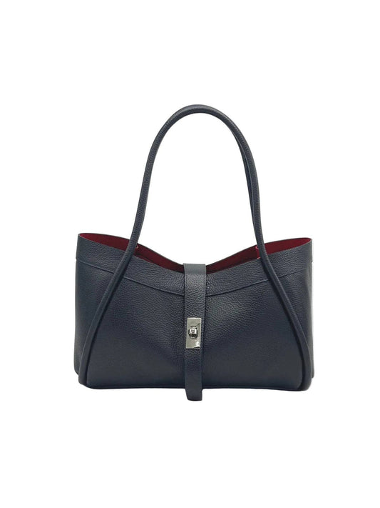 Women's Genuine Leather Handbag with Crossbody Strap, Made in Italy, art. 112724: Dark Blue