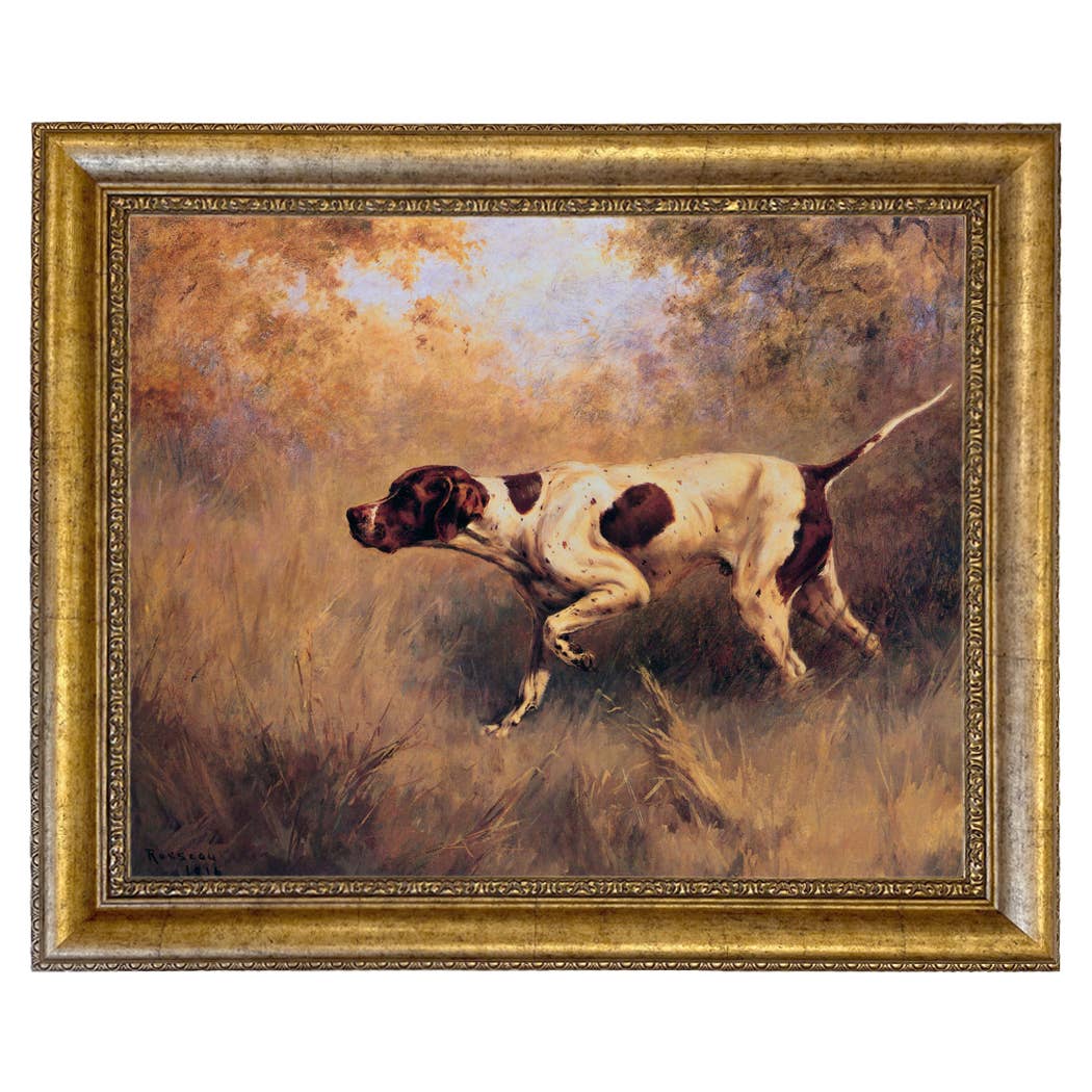On Point English Pointer Framed Painting Print | Wall Art: Wide Distressed Black/Copper-Bead / 5" x 6"