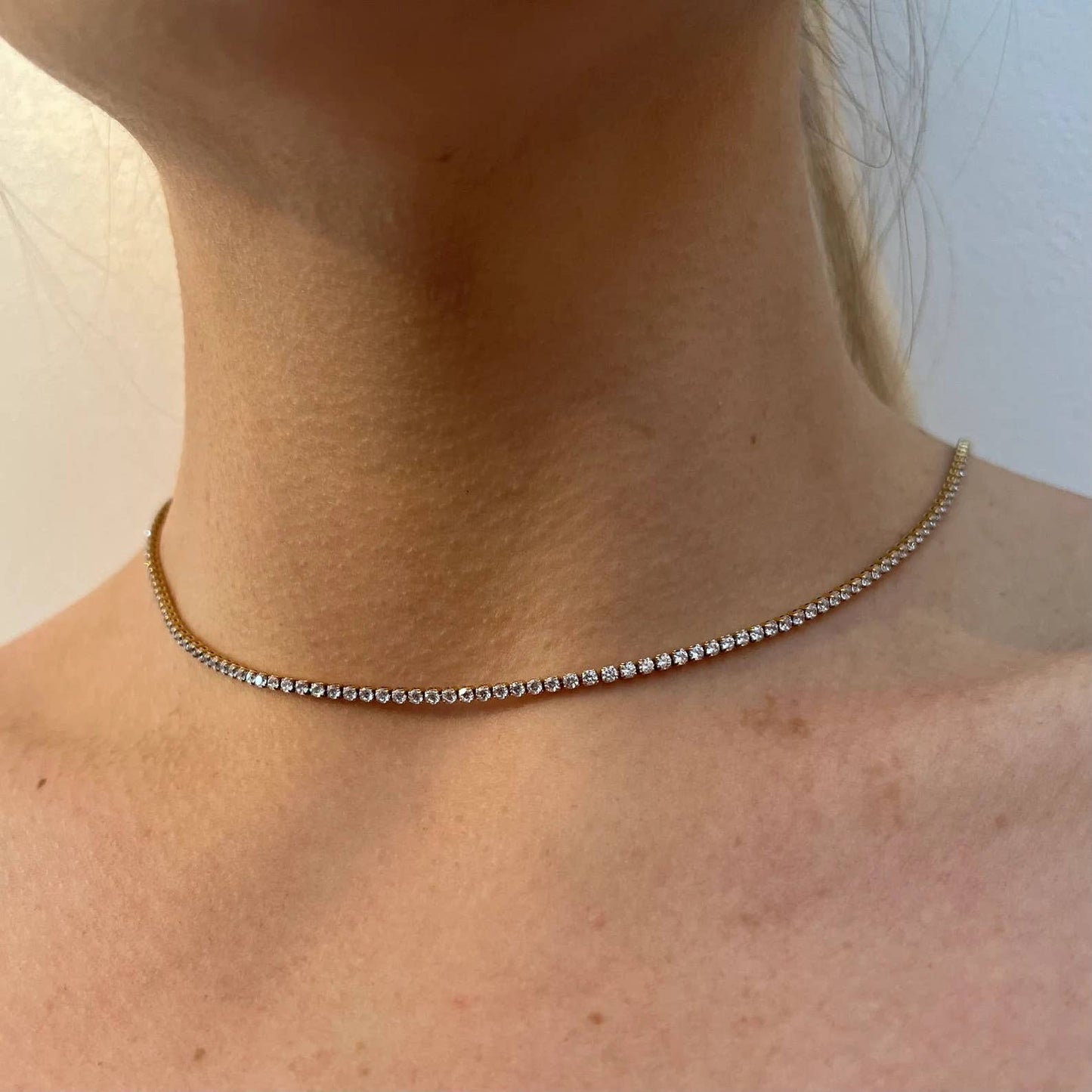 Tennis Necklace. Premium PV plated stainless CZ. : Yellow Gold / 4mm