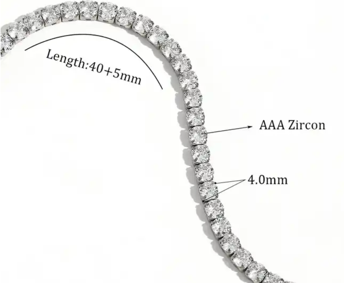 Tennis Necklace. Premium PV plated stainless CZ. : Yellow Gold / 4mm