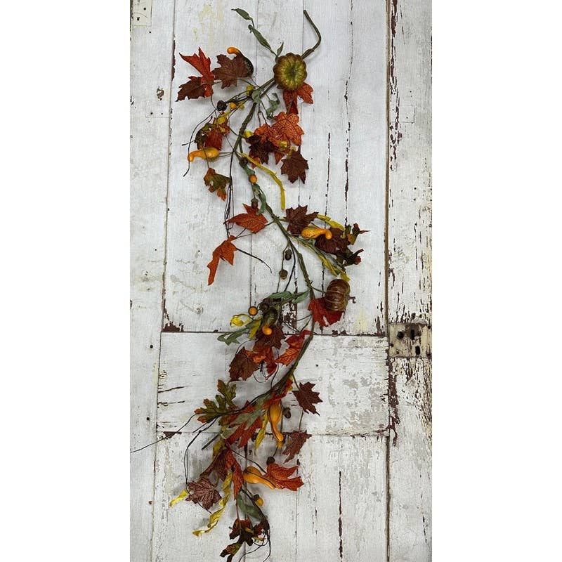 GOURD, PINE CONE AND ACORN GARLAND WITH LEAVES, 57 IN.