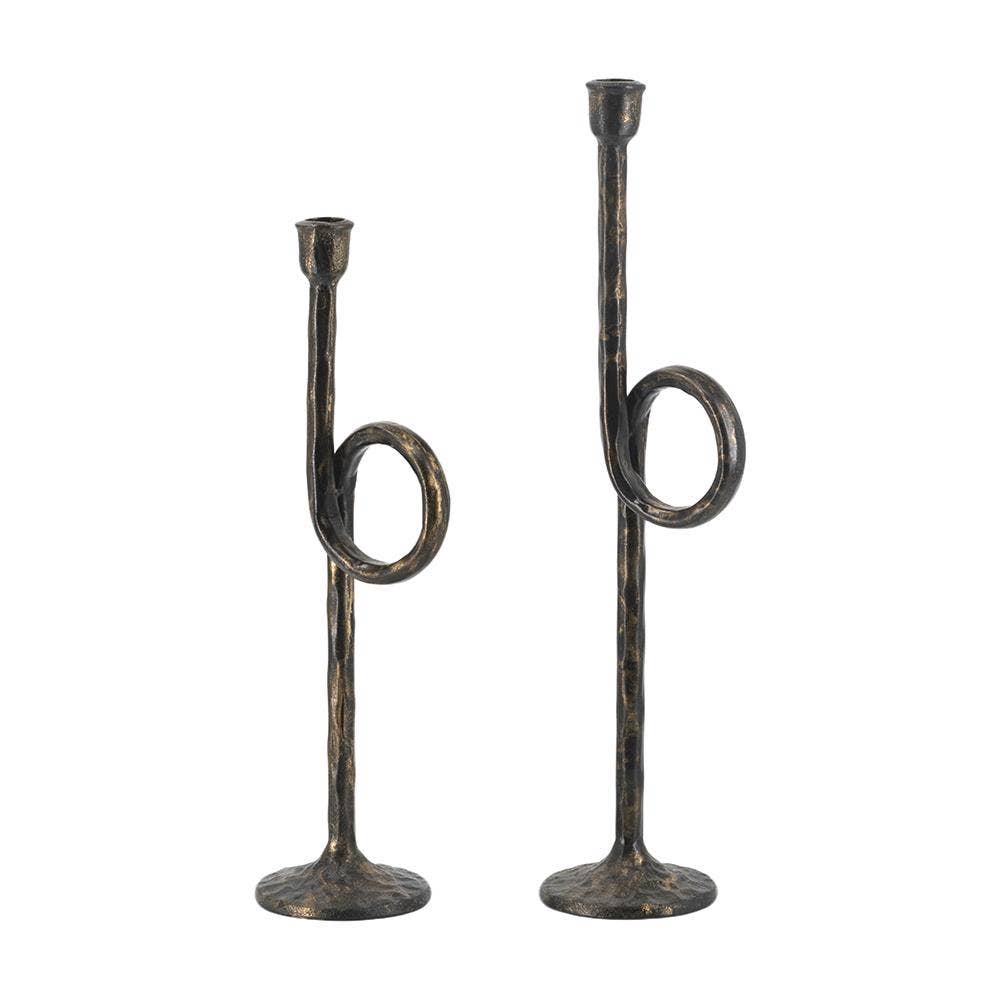 S/2 Iron Candle Holder L:5x4x18" S:5x4x15" - Black/Gold