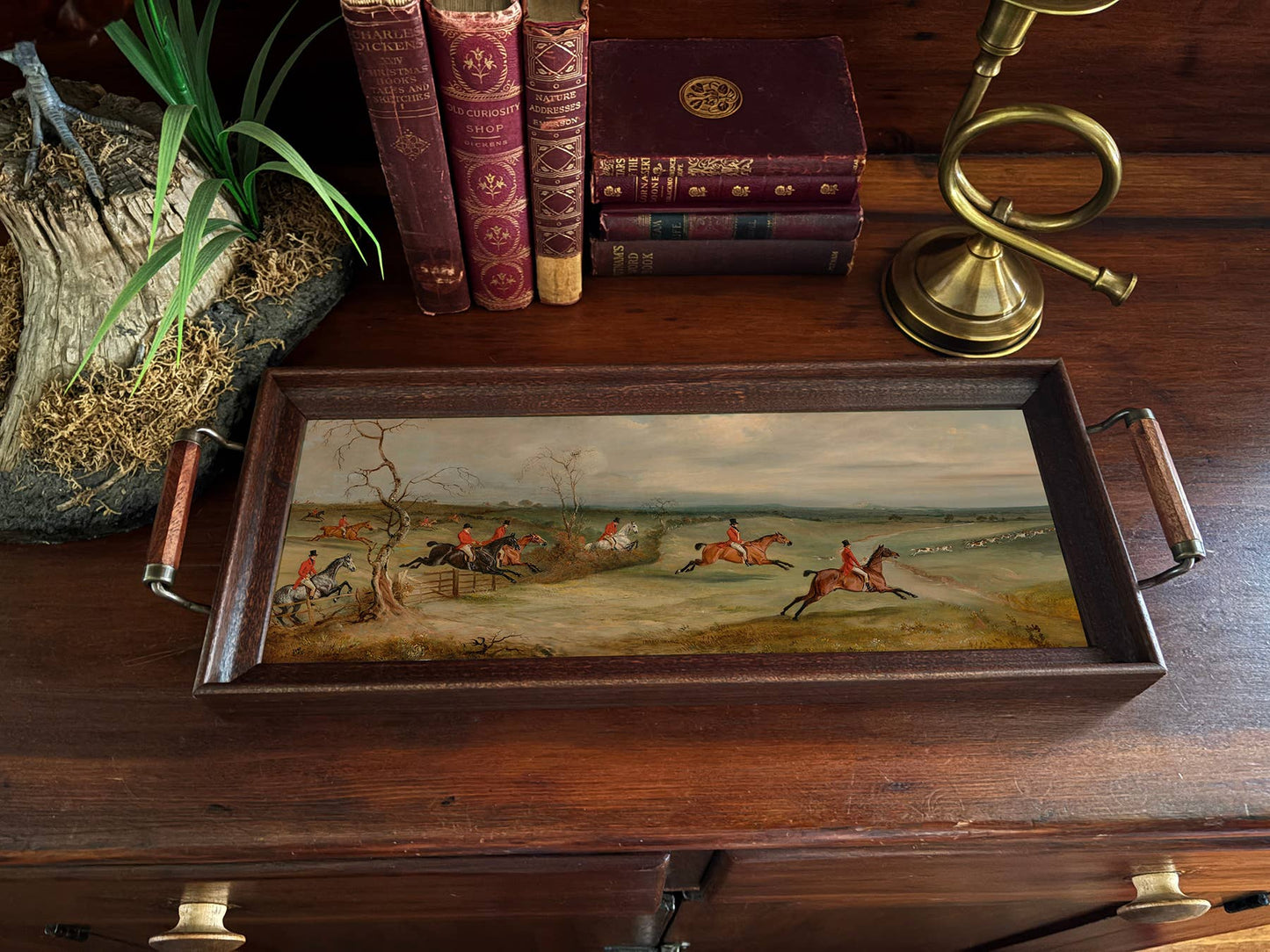 Belvoir Fox Hunt Scene Handmade Wood/Glass Decorative Tray