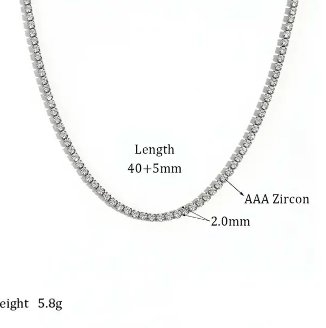 Tennis Necklace. Premium PV plated stainless CZ. : Yellow Gold / 4mm