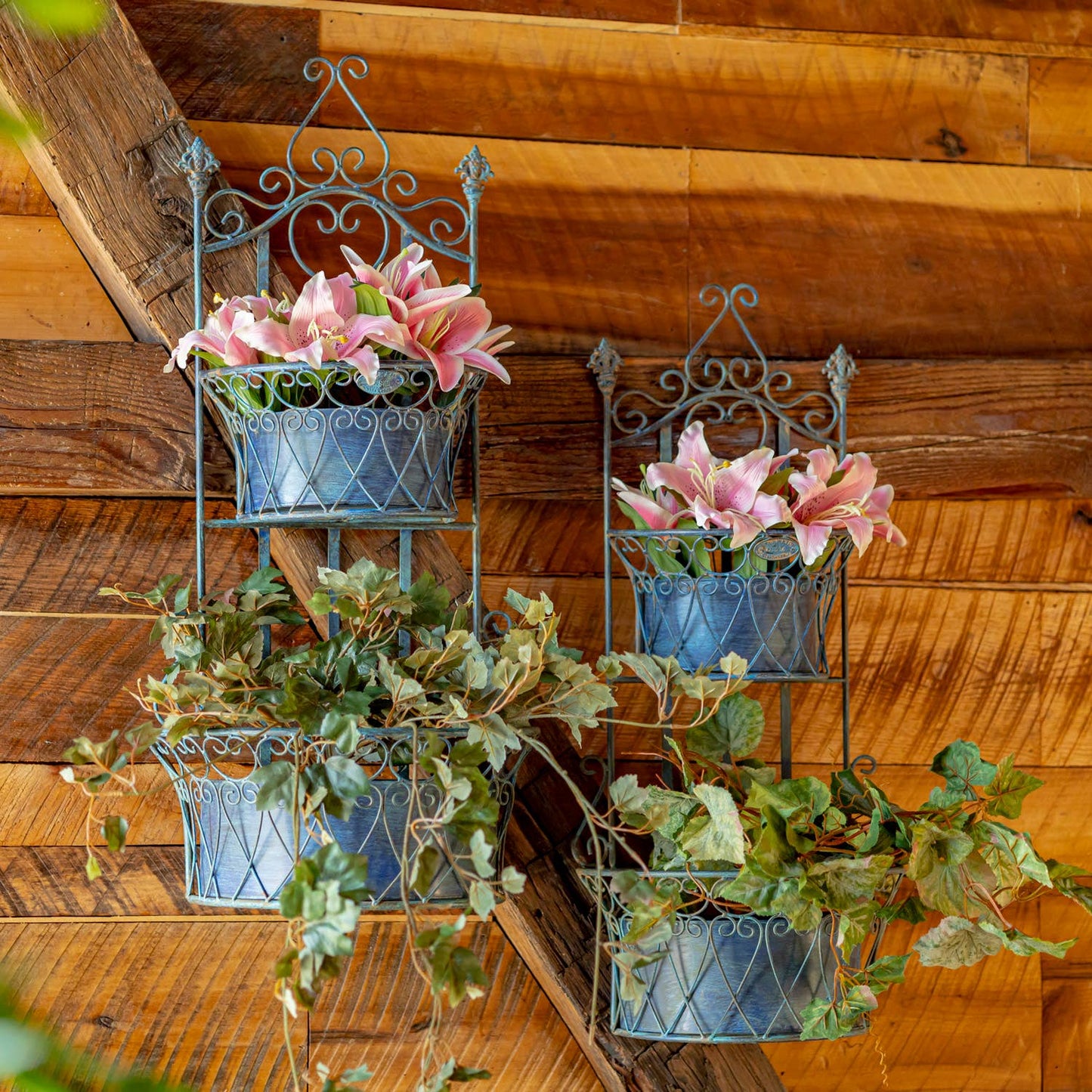Dual Wall Hanging Planters with Removable Baskets: Antique White