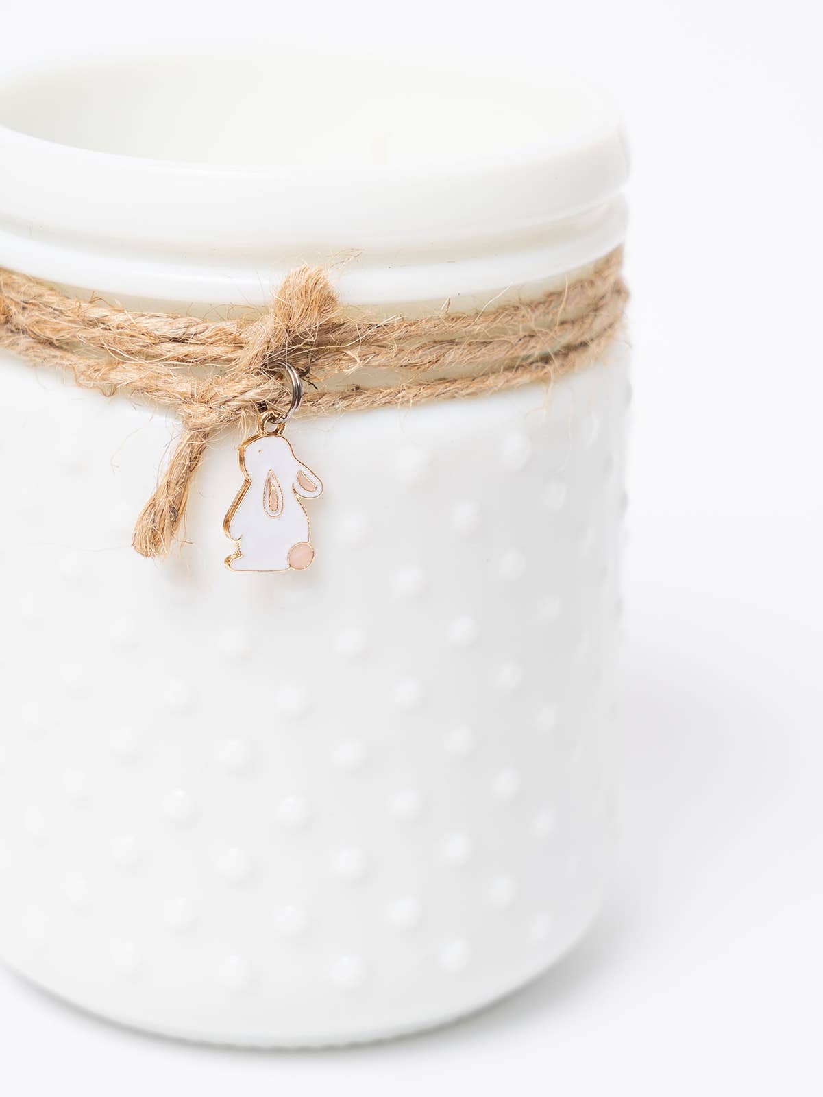 Vintage White Hobnail Candle with Bunny Charm: Fresh Lemon