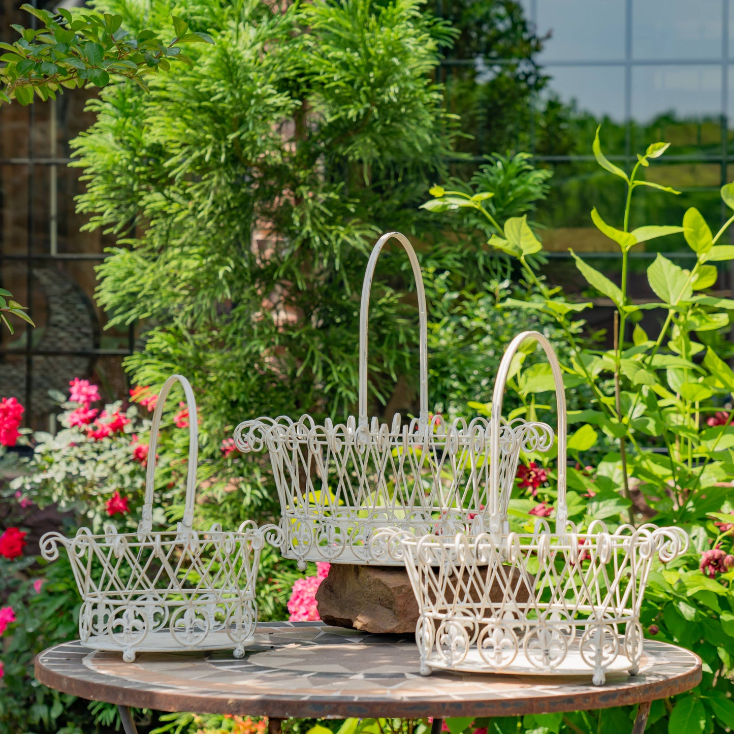Decorative Garden Baskets Metal Wire- 3PC/Set - Options: Verdi Green