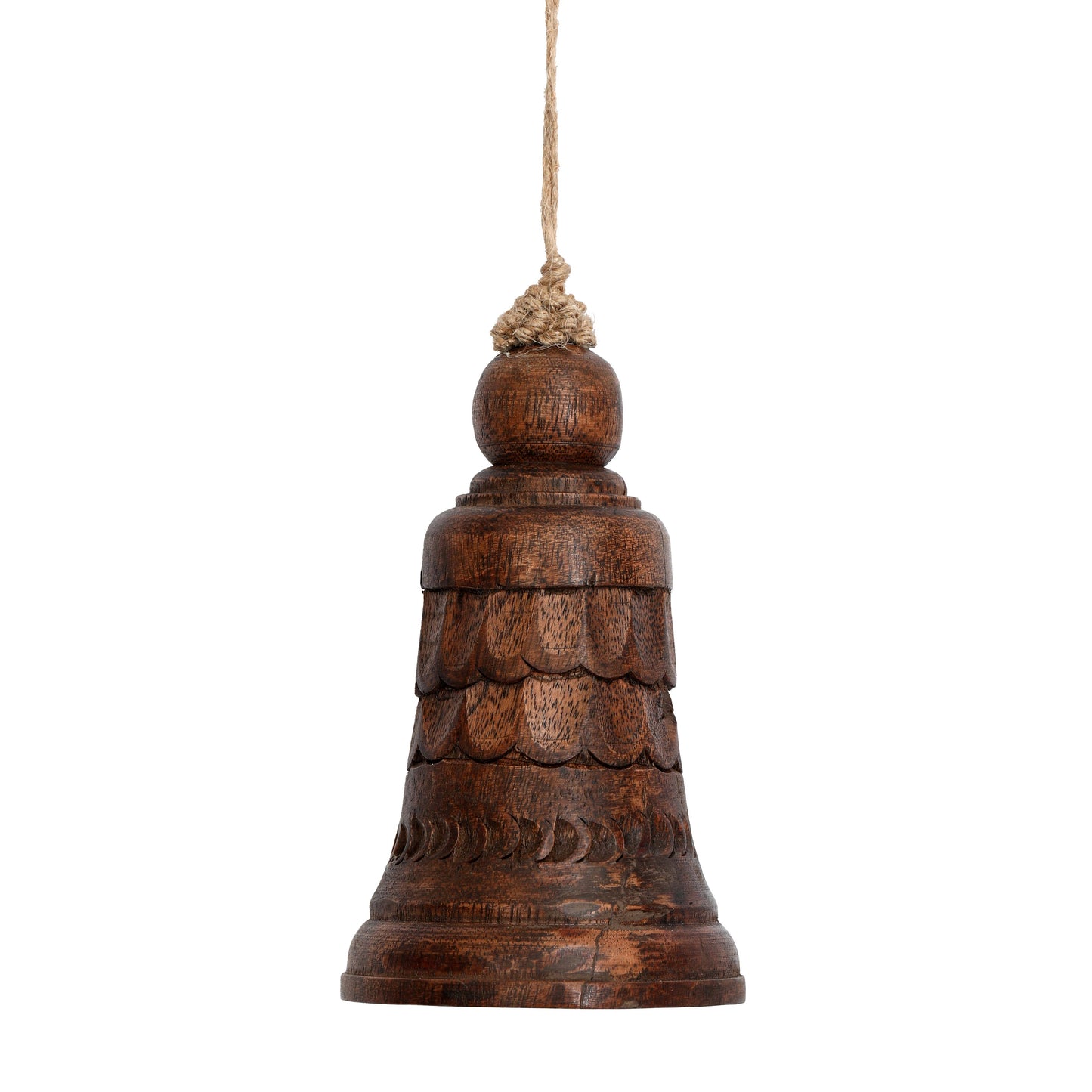 Hand Cardved Wooden Bells 6" Hollow inside with clacker