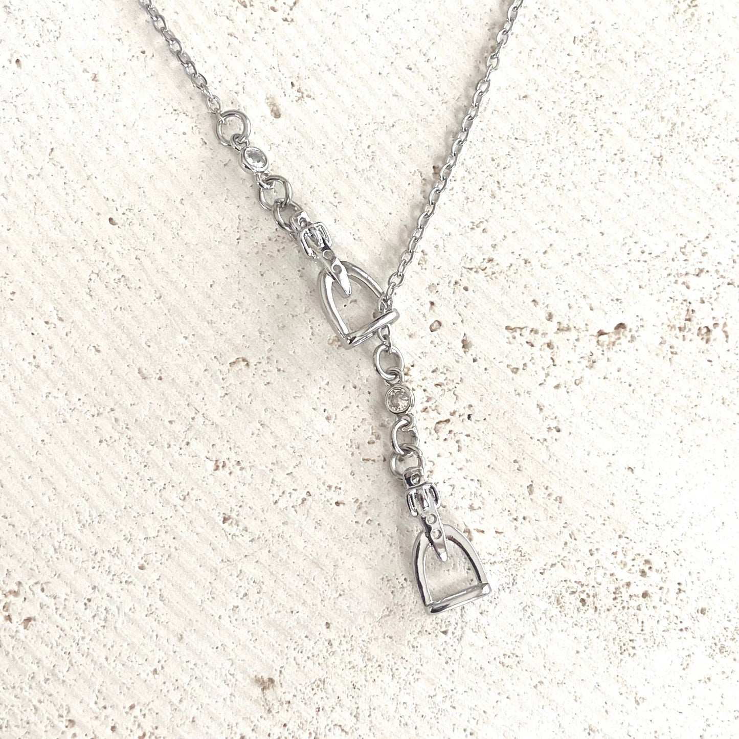 Equestrian Jewelry  Y style Horse Bit Stirrup Necklace ~ Silver