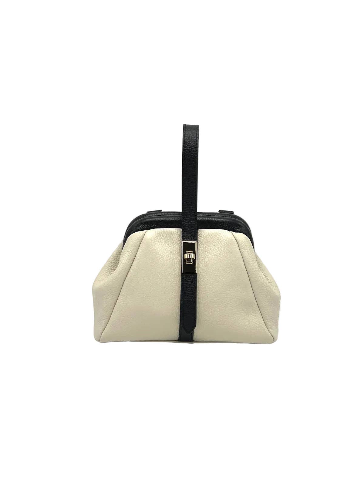 Mini Leather Top-Handle Bag with Detachable Strap, Made in Italy, art. 112746: Beige1