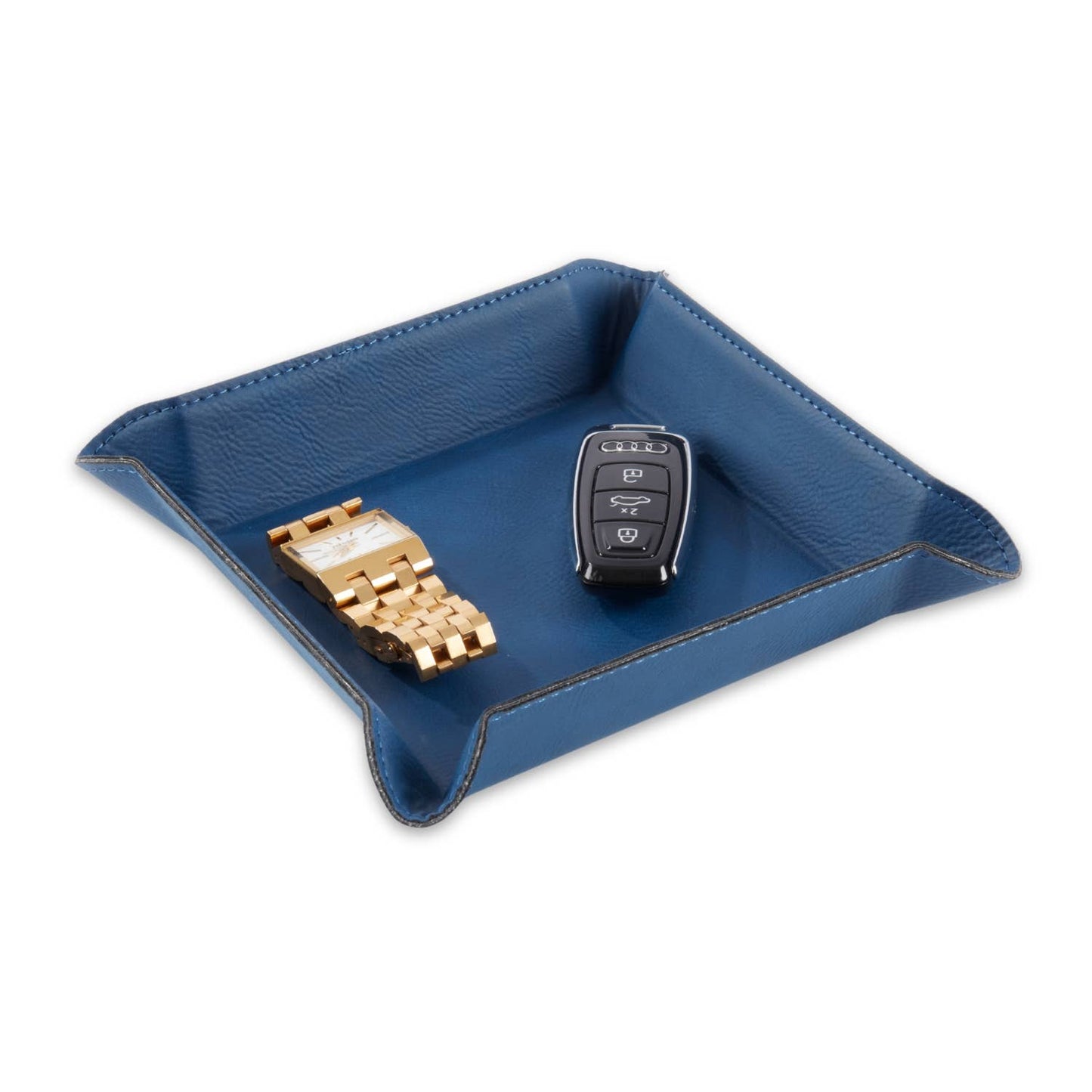 Square Leatherette Valet: Brown