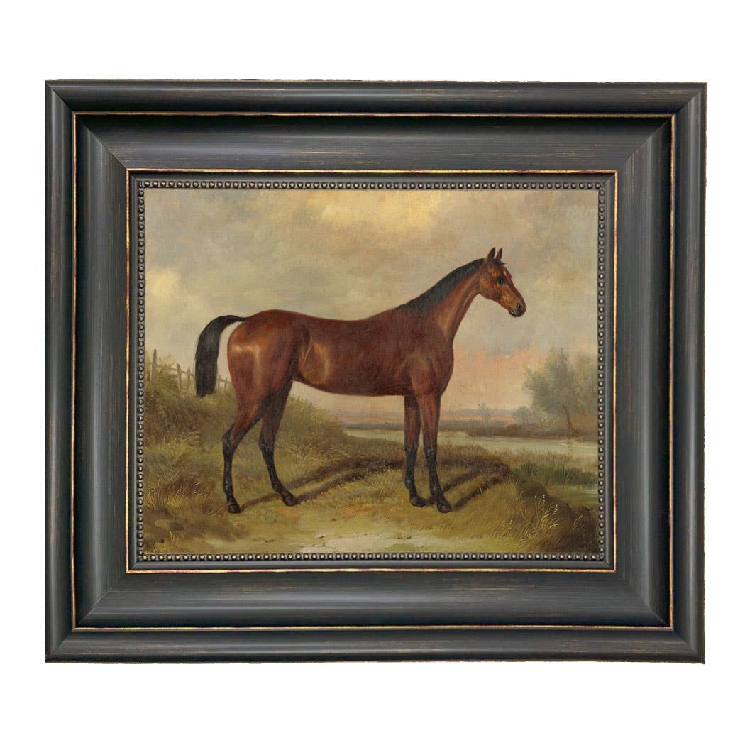 Hunter in a Landscape Vintage Painting Print on Canvas: Gold Florentine Leaf / 8" x 10"