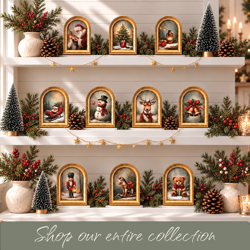 Gold Arch Framed Storybook Christmas Tender Santa Art Print