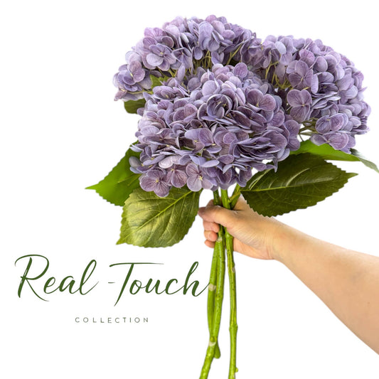 22" Large Bloom Ultra Realistic Real Touch Hydrangea: Vintage Grey Plum