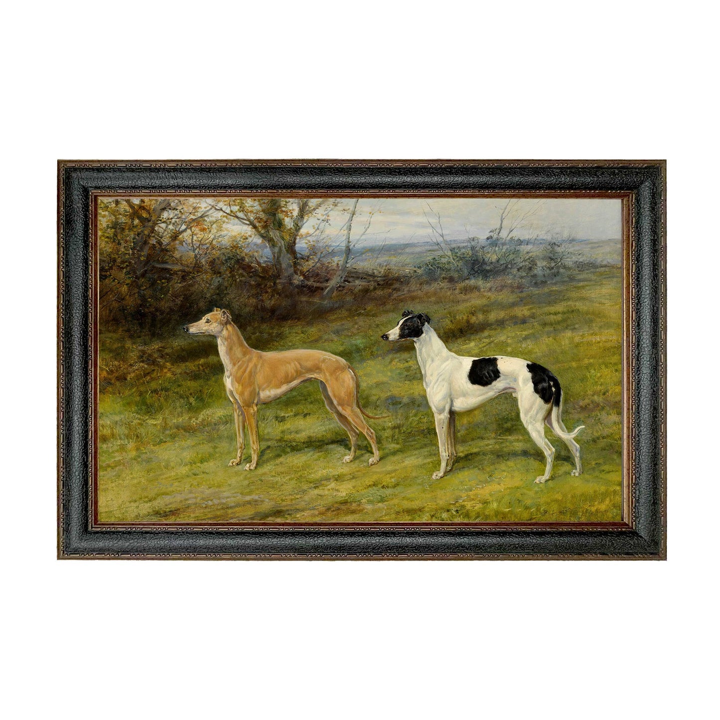 Two Greyhounds by Heywood Hardy Painting Print | Wall art: Ornate Antiqued Gold/Gesso / 7″ x 11″