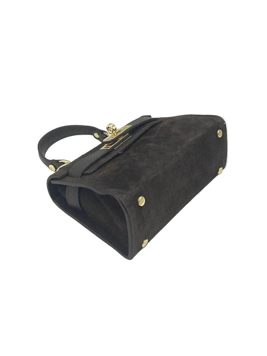Suede and Genuine Leather Shoulder Bag, Made in Italy, art. 112781: Dark Brown