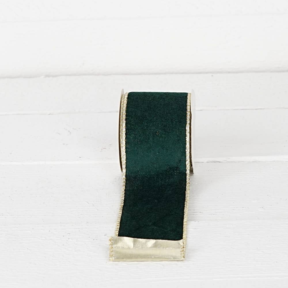 R32947-Wired Ribbon-Green hard velvet w. Gold Back (2.5inW)