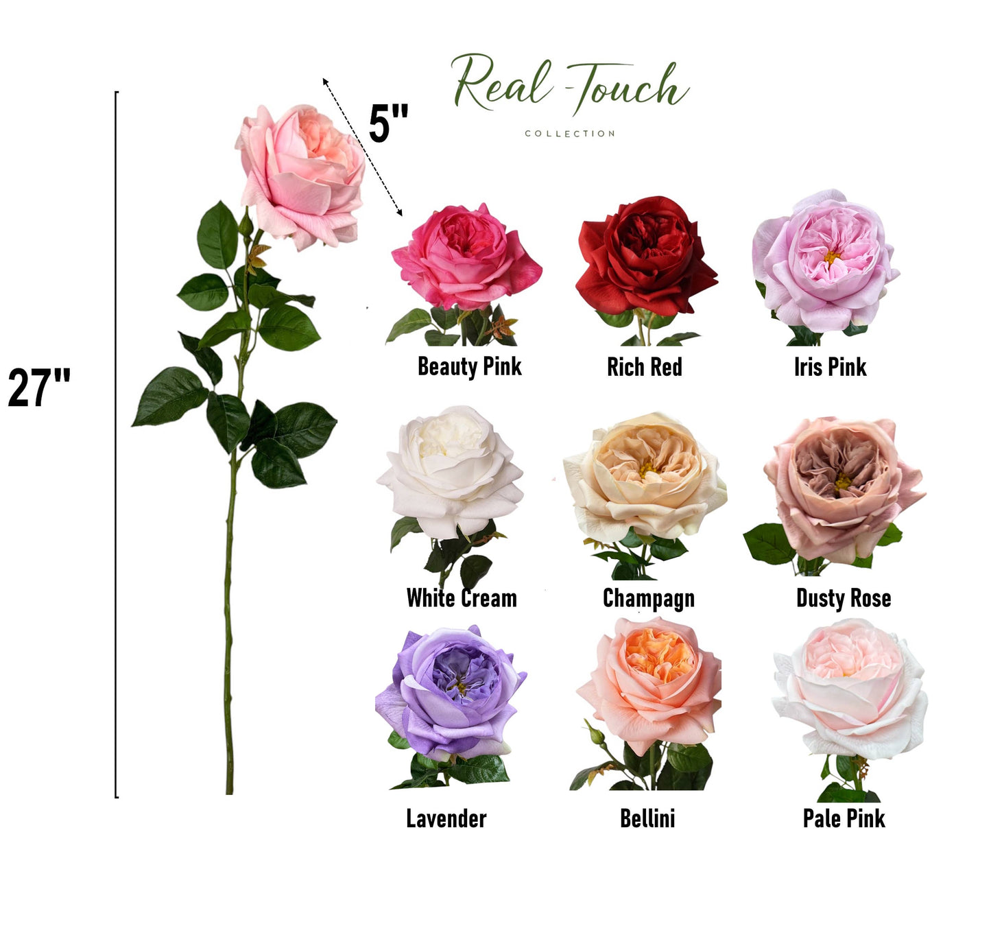 27"-Lux Faux Juliet Rose-Moisturizing Finish-5"Bloom: Rich Red