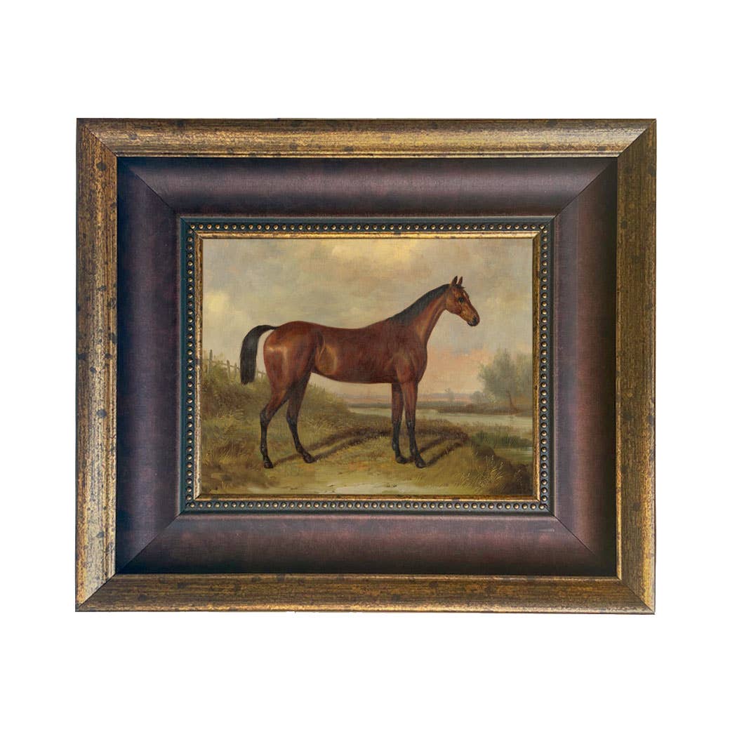 Hunter in a Landscape Vintage Painting Print on Canvas: Gold Florentine Leaf / 8" x 10"