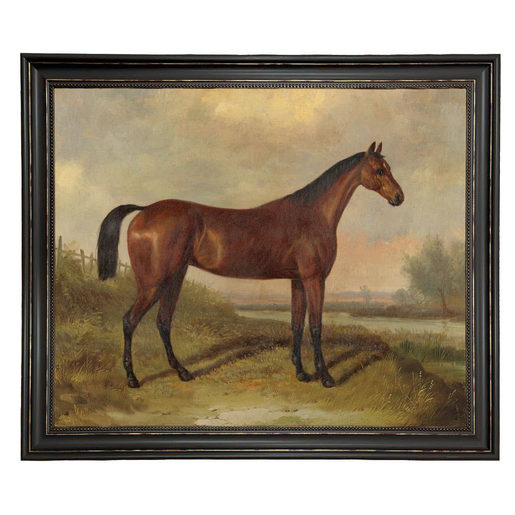 Hunter in a Landscape Vintage Painting Print on Canvas: Gold Florentine Leaf / 8" x 10"