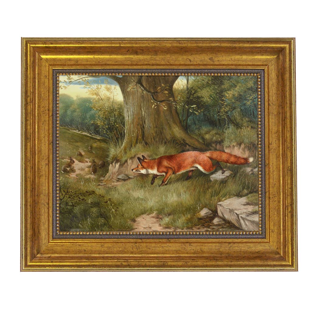 Fox Hunting Rabbits by J.A. Wheeler Painting Print on Canvas: 5" x 6"
