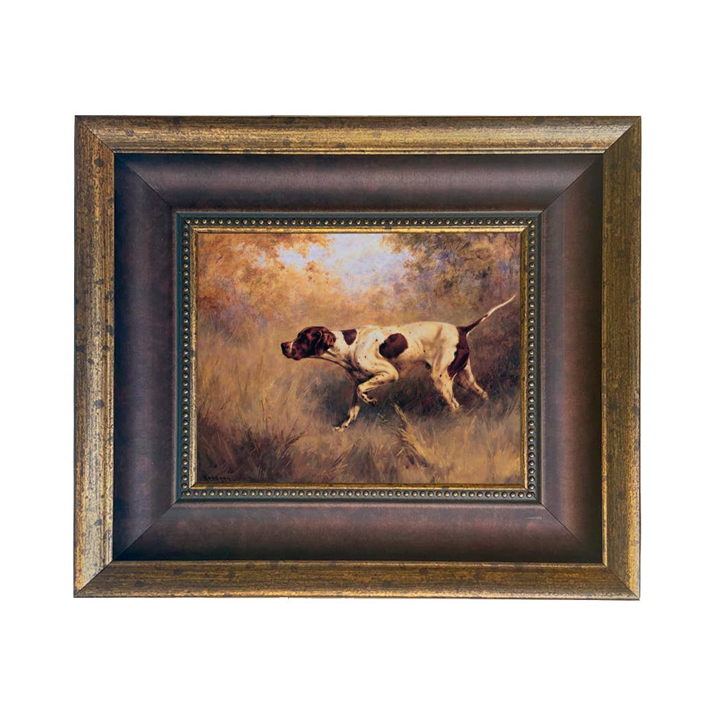 On Point English Pointer Framed Painting Print | Wall Art: Wide Distressed Black/Copper-Bead / 5" x 6"