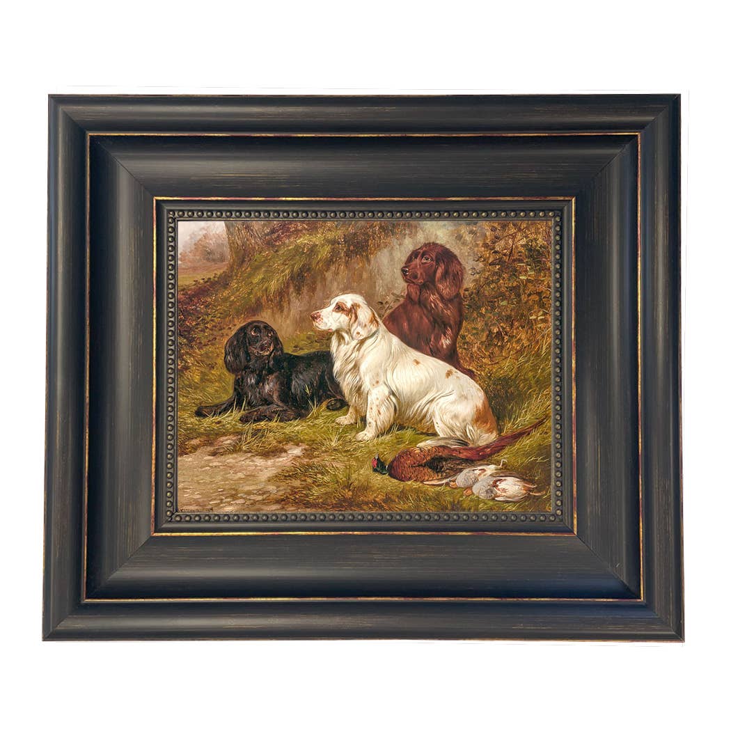Spaniels at Rest by Colin Graeme Framed Painting Print: Narrow Distressed Black/Copper-Bead / 5" x 6"