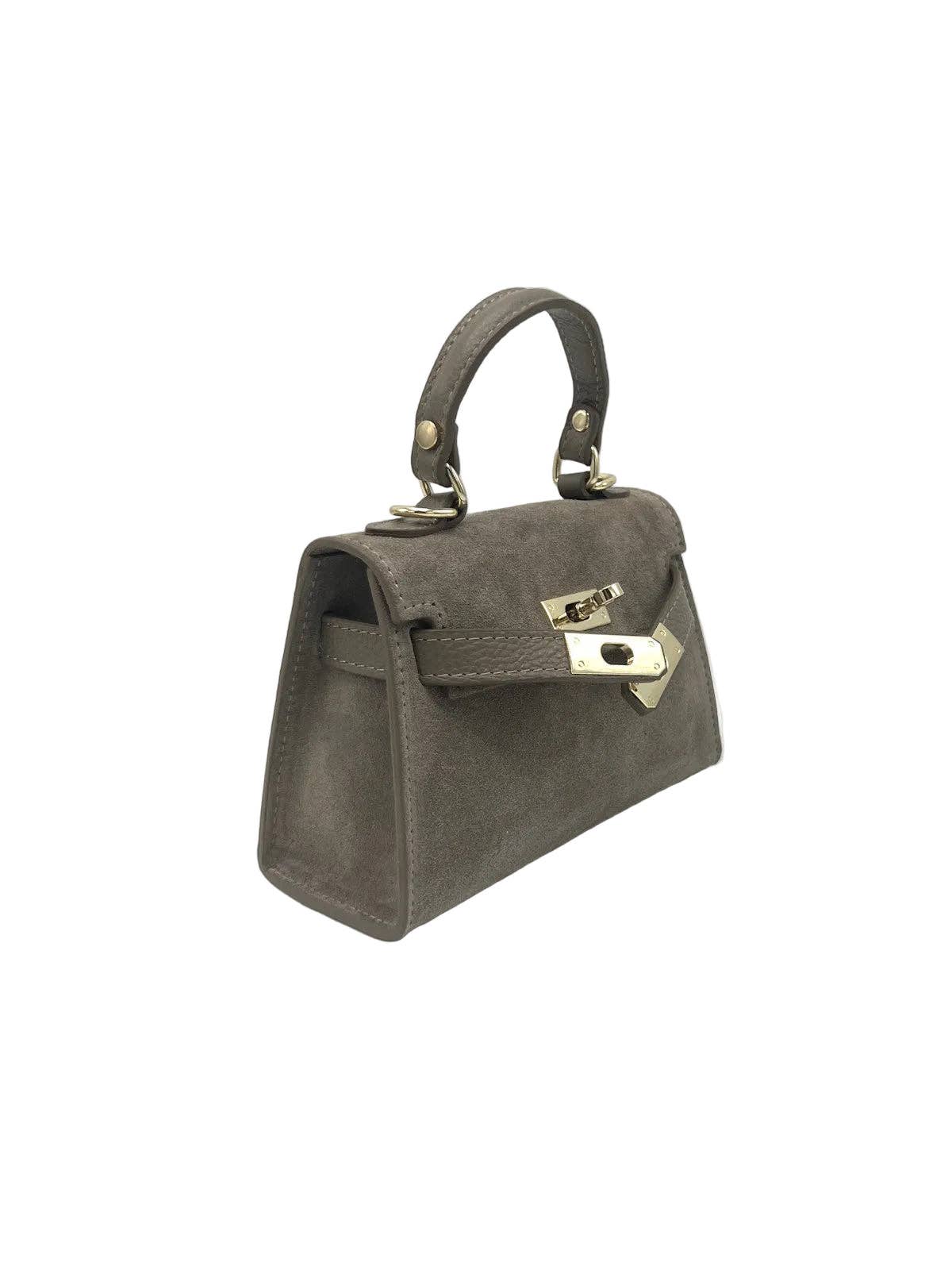 Suede and Genuine Leather Shoulder Bag, Made in Italy, art. 112781: Taupe
